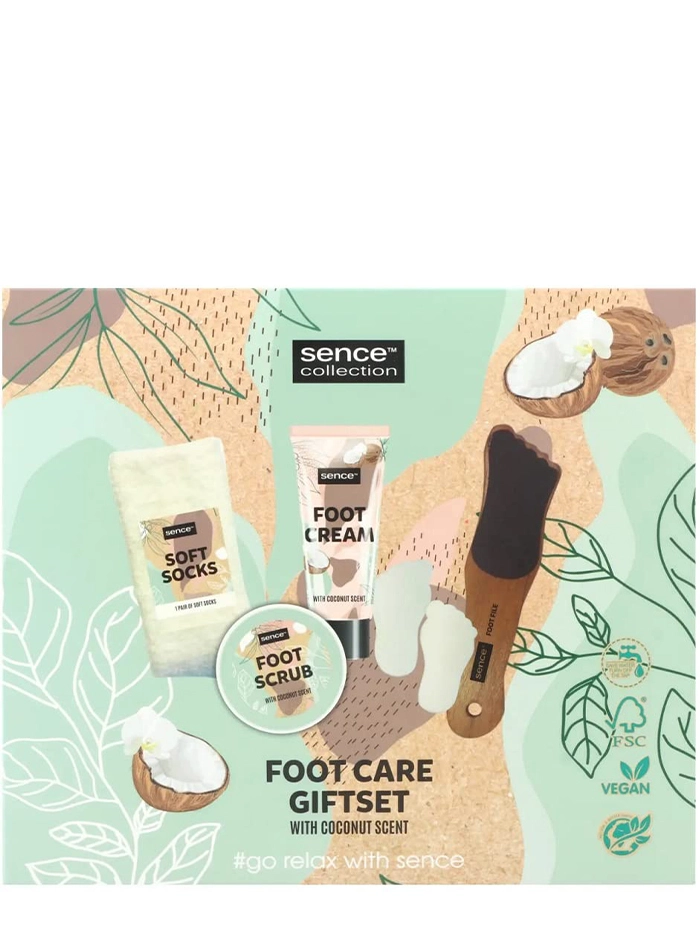 Sence Collection Set cadou pentru ingrijirea picioarelor:Crema+Scrub+Bomba+Sosete+Pila 2x100+2x30 g