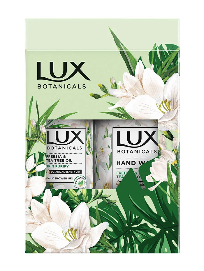 Lux Caseta femei:Gel de dus+Sapun lichid cu pompa 500+400 ml Freesia&Tea tree oil